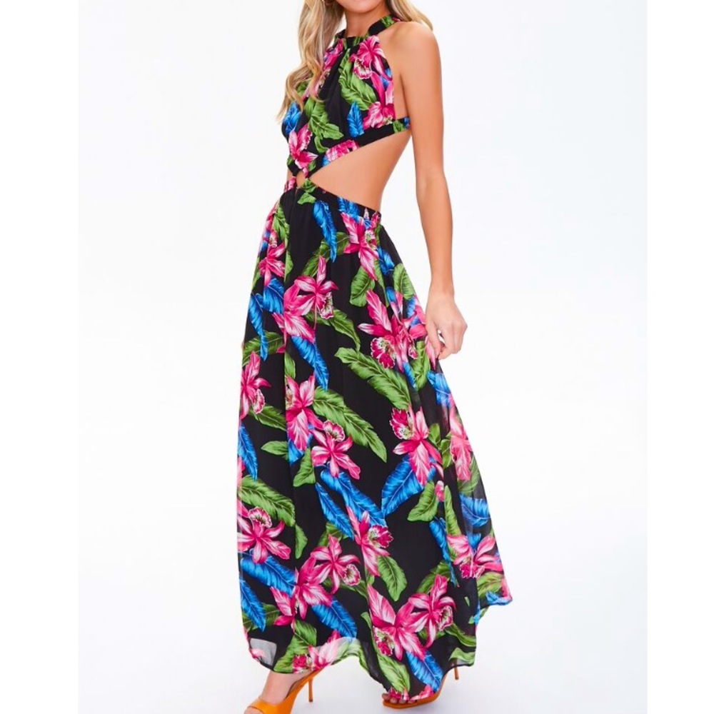 Tropical Floral Print Maxi Dress
